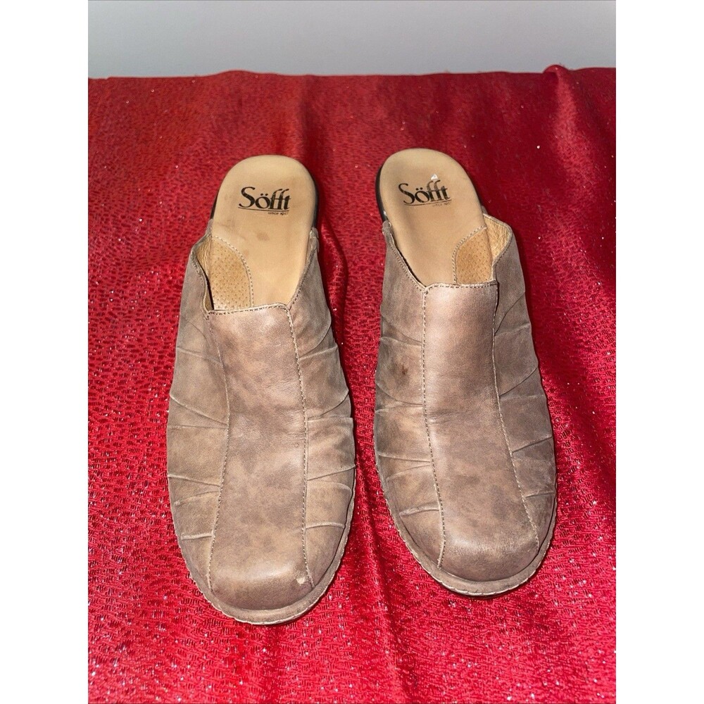 8.5M Sofft Women's Brown Leather Clogs Mules Slip On Shoes